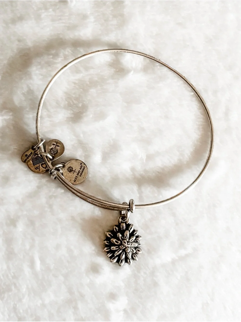 Alex and Ani Water Lily Charm Bangle Bracelet - Silver